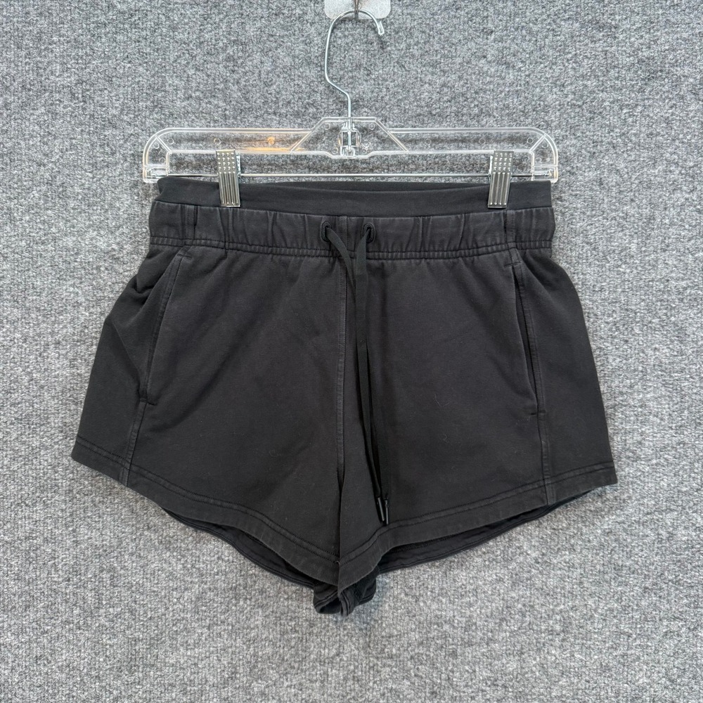 Lululemon Inner Glow Shorts Women 4 Black Cotton French Terry High Rise Athletic